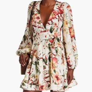 ZIMMERMANN Floral-print linen mini wrap dress AU 3 US Size 10
